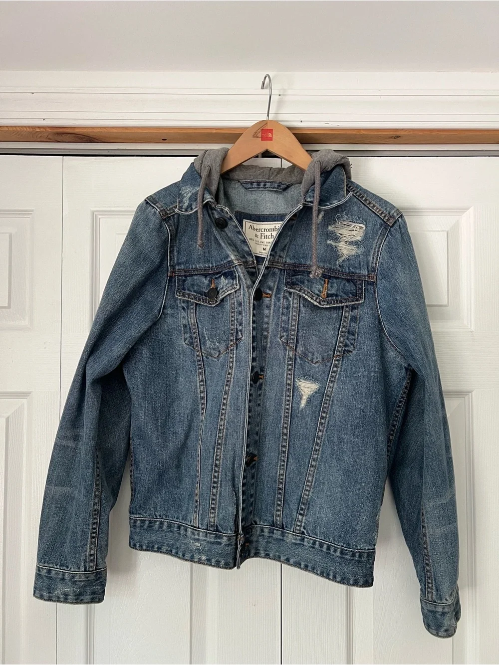 Abercrombie & Fitch Blue Denim Jacket with Gray Hood